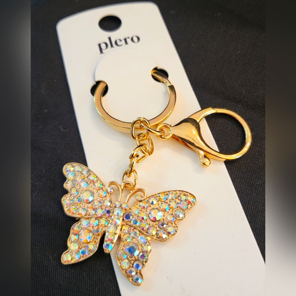 Gold Butterfly Keychain/Bag Charm with Iridescent Sparkling Accents NWT